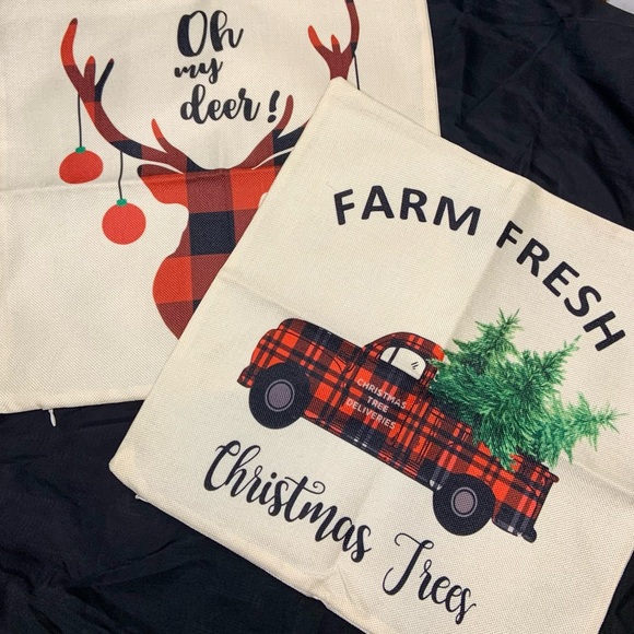 Festive Christmas Holiday Print Burlap Matching Set Pillow Case Set for Home - Picture 3 of 8